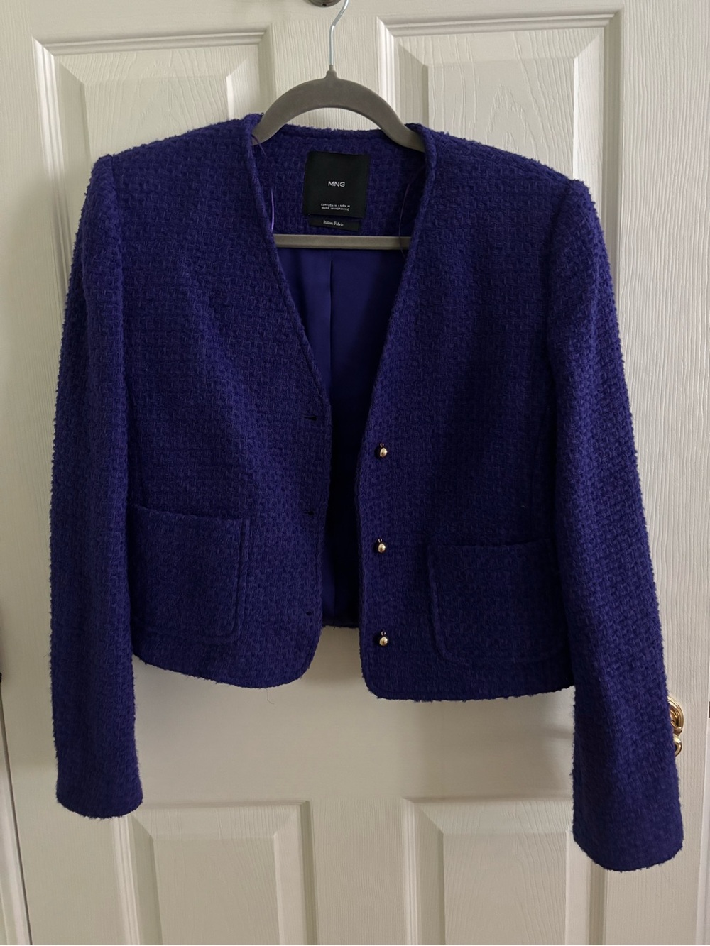 Mango Deep Purple Textured Bouclé Blazer
